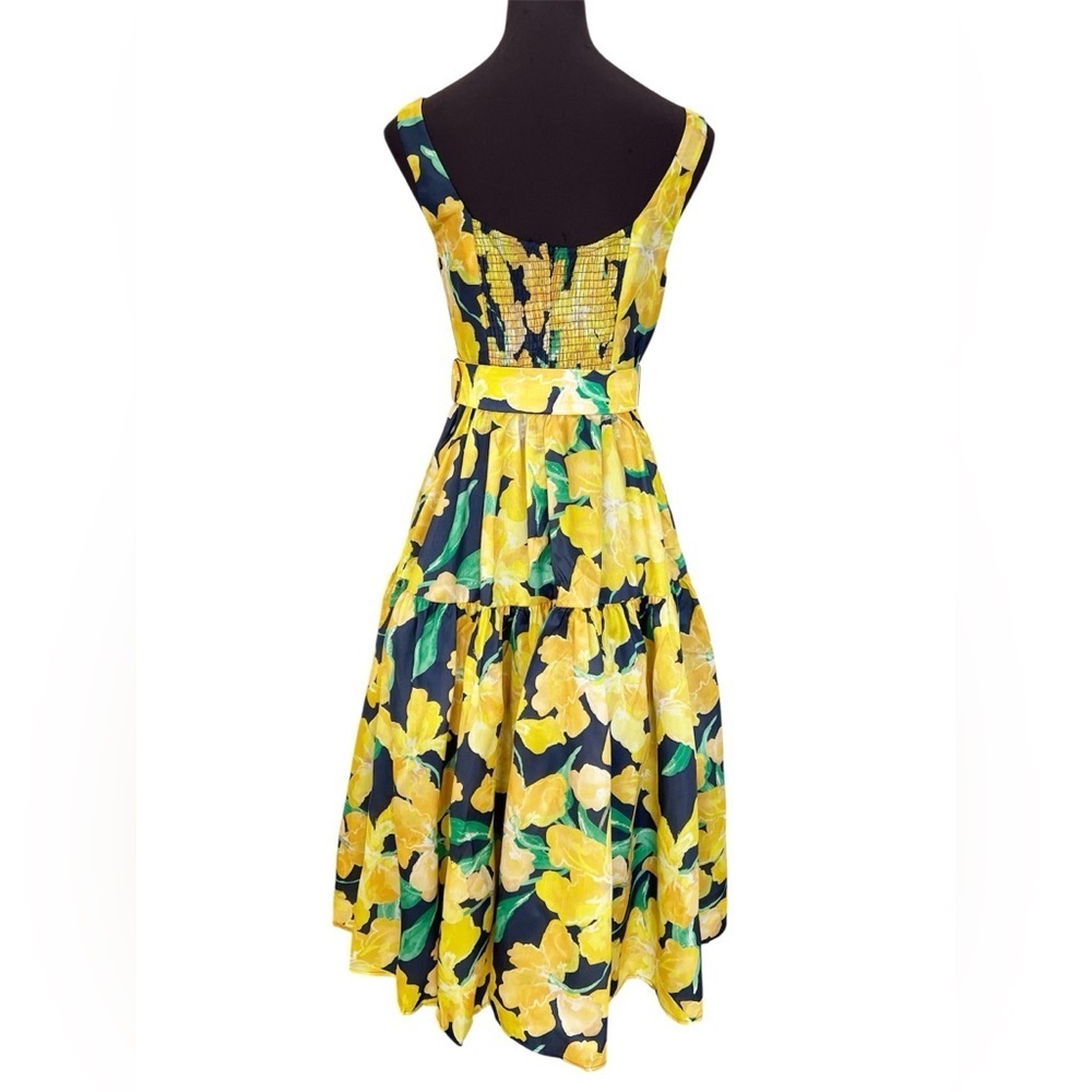 Hutch Anthropologie Alice Yellow Floral Midi Fit & Flare Cocktail Dress Womens 4 - Picture 9 of 12